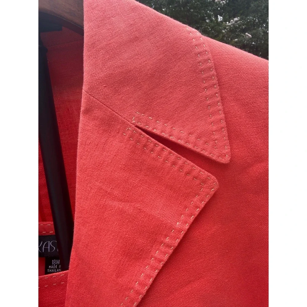 Kasper Woman Coral Pink Linen Blend Blazer and Tank Set 18W Pick Stitch 2 Piece